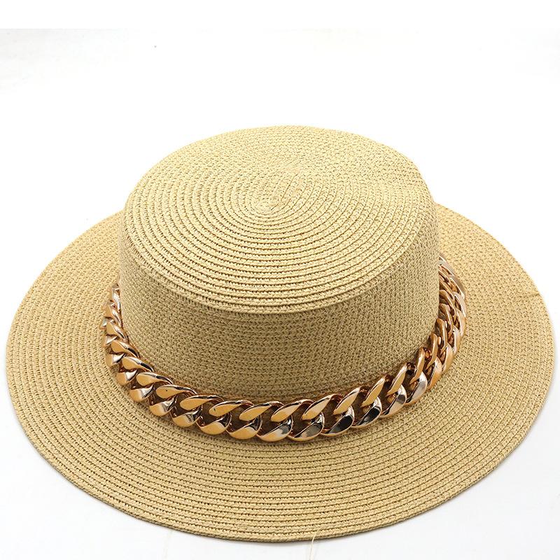 New Flat Top Top Hat Straw Hat Ladies Summer Beach Hat Shade Sunscreen Resort Seaside Hat Flat Brim Jazz Hat