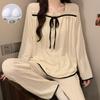 Pijama Feminina de Manga Comprida Estilo Coreano com Bojos para Primavera, Outono e Inverno