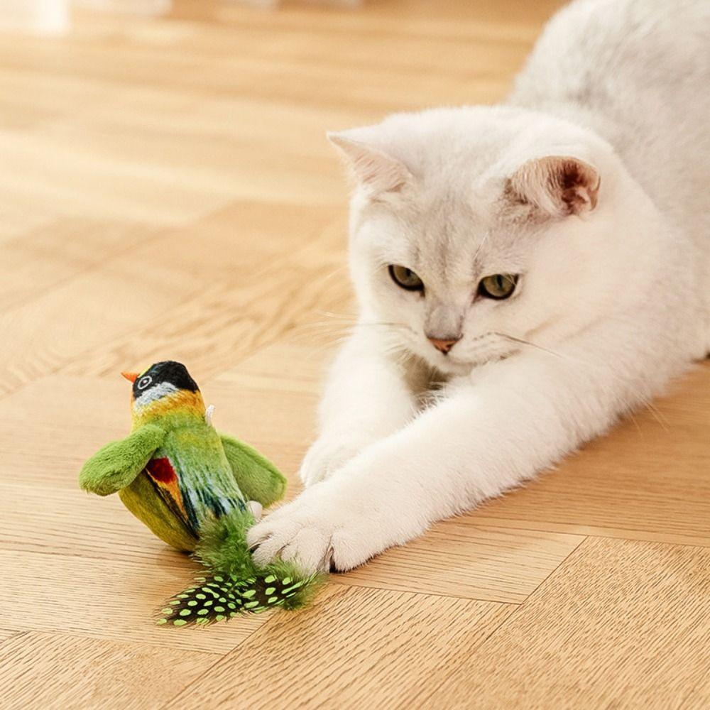 Chirping Interactive Pet Toy Teasing Toy Plush Bird Toy Simulation Bird Cat Toys  Relieve Boredom