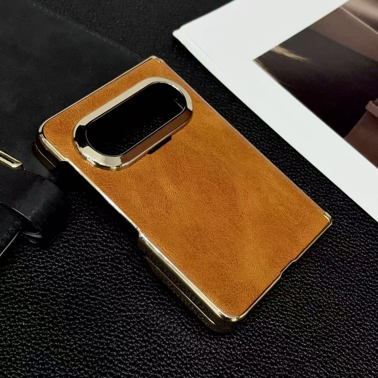 Huawei PuraXmax Crazy Horse Pattern Faux Leather Phone Case with Metal Frame & Electroplated Folding Hard Shell For Huawei PuraXmax