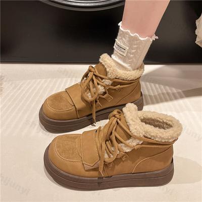Snow Boots Women 2025 Winter Casual Lace-up Padded Thickened Warm Ankle Boots Comfort Thick Bottom High Low-calf Cotton Boots