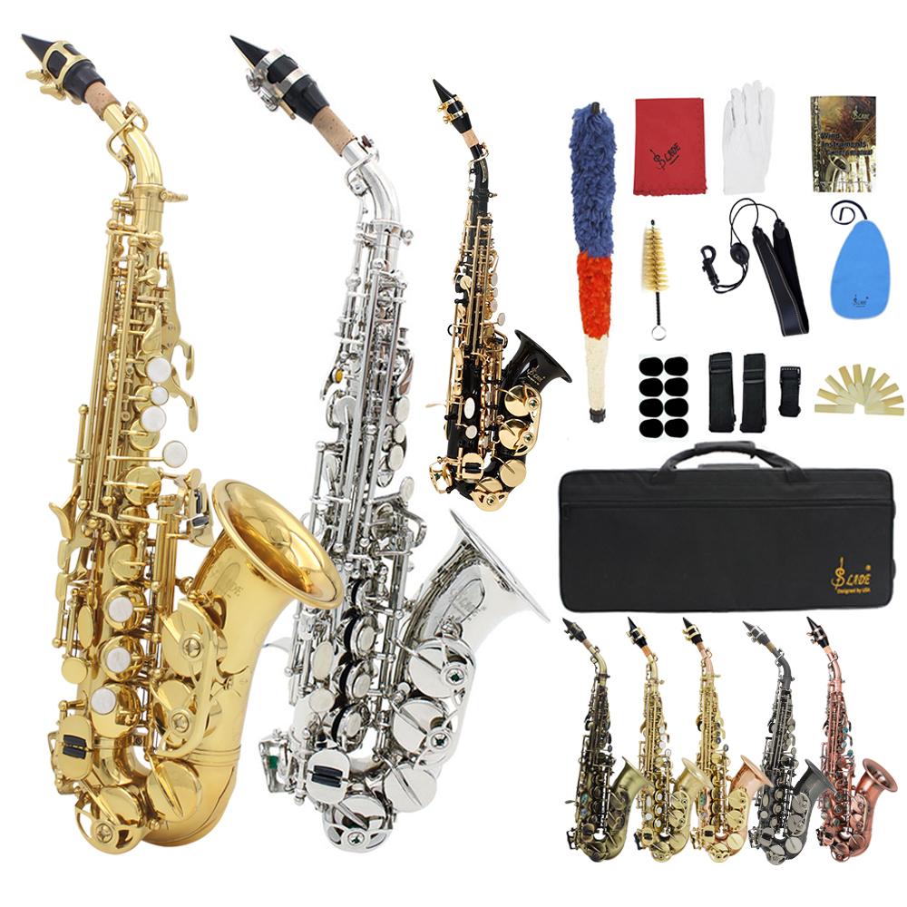 SLADE Bb Soprano Saxophone Brass Body B Flat Sax Engraved Floral Saxofon with Case Reeds Woodwind Instrument Parts & Accessories