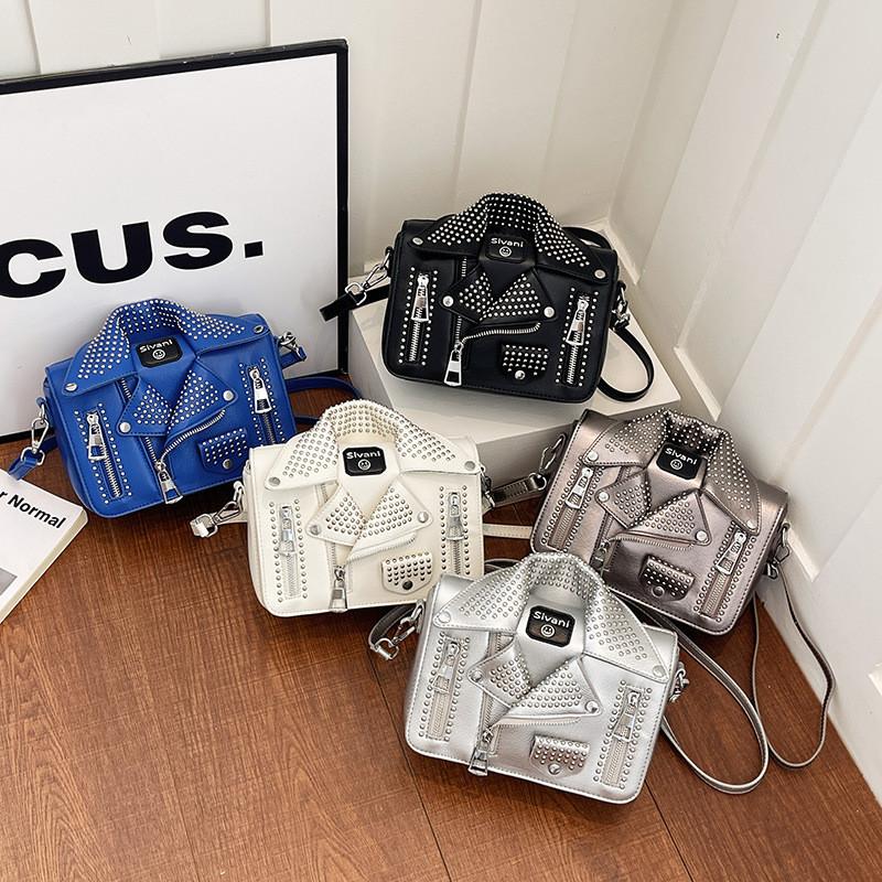 Street Style Pu Small Square Bag With Metal Studs For Daily Use