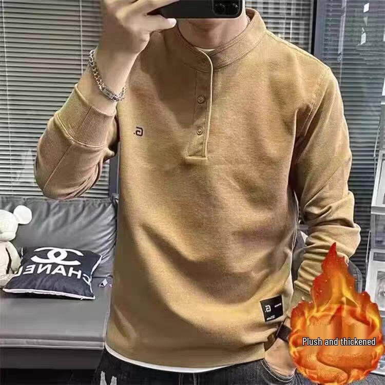 Men's Solid Color Stand Collar Hoodie - Spring/Autumn 2024 Casual Long Sleeve Outerwear