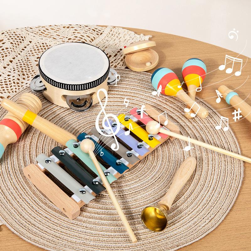 Children's Early Education Simulation Musical Instrument 8-piece Set Orff Percussion Instrument Drumming Rattle Sand Hammer Music Set Toy
