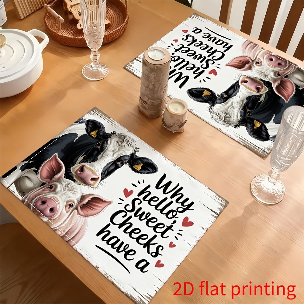 2D Flat 4pcs Set Placemats, Fun Farm Animal Text Pattern, 12" X 18" Rectangular Table Mats, Suitable for Tabletop Kitchen, Party Dinner Decoration - H