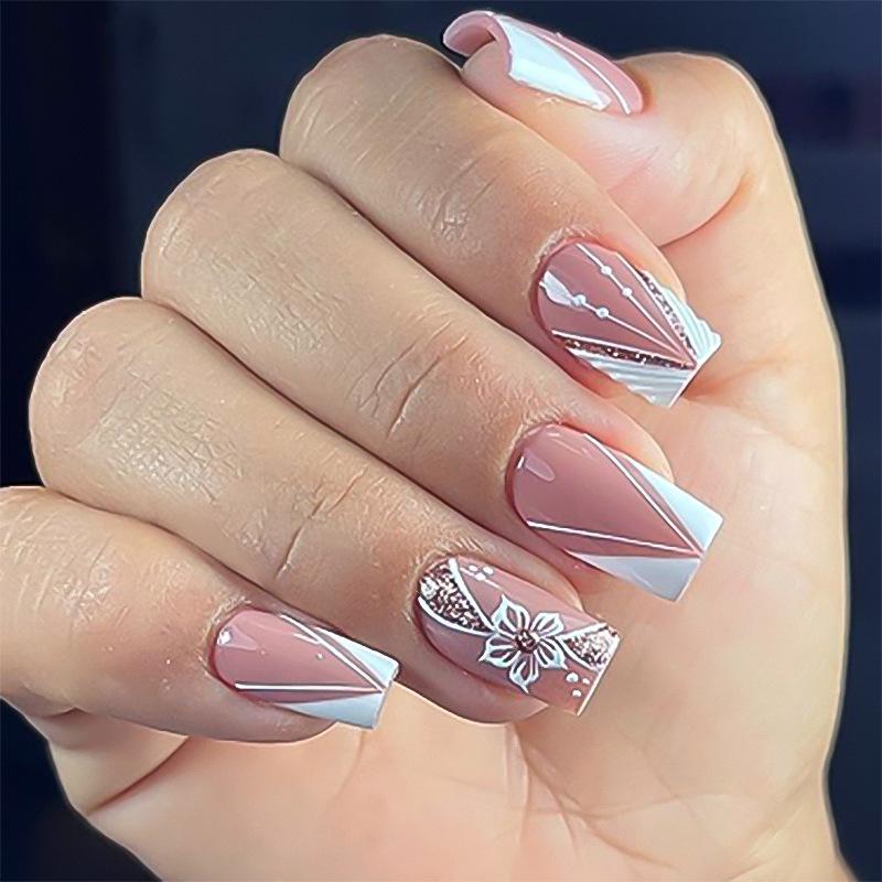 3D Flower Wearable French White False Nail Tips