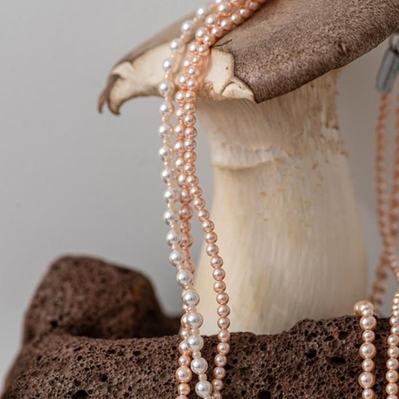 Cerabonito Magnet Perlenkette_ Pfirsich 3&4mm MIX(39 cm)