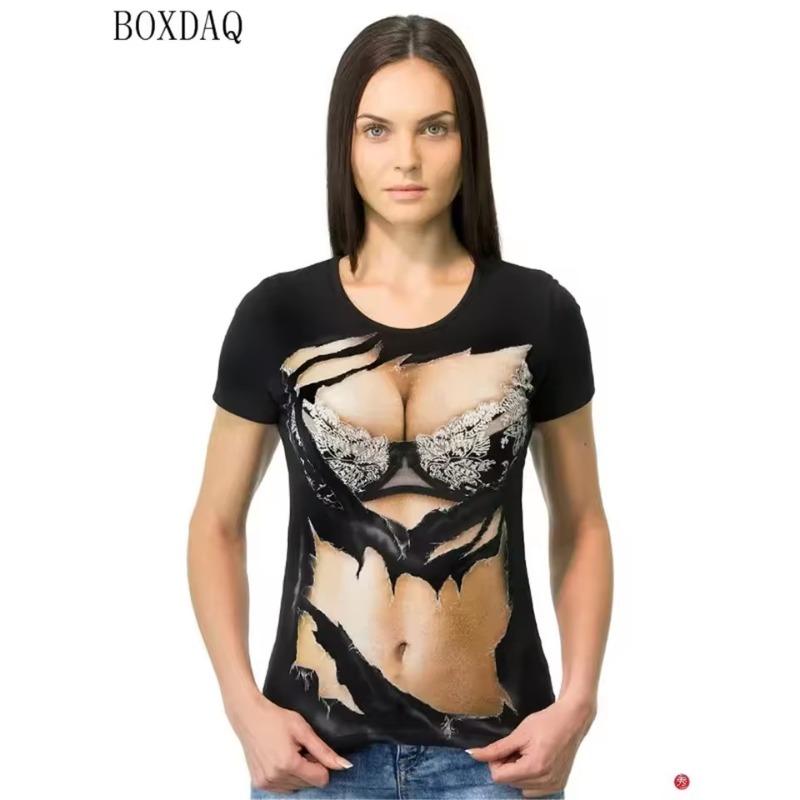 

Женские летние крутые футболки с сексуальным принтом в виде 3D-груди, с коротким рукавом, летние уличные топы с круглым вырезом и рисунком груди 6XL