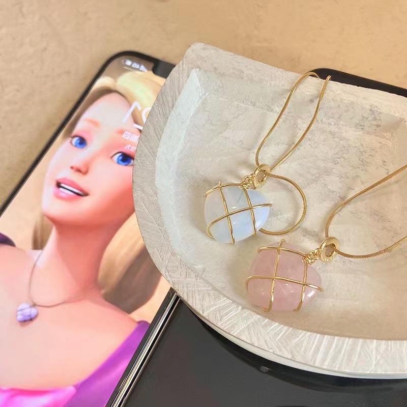 Princess Crystal Heartshaped Alloy Necklace For Girls Cute Barbiestyle Accessory Unique Ins Bff Gift Crystal Extended 45cm5cm