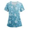 Plus Size Printed Scrub Working Uniform Tops For Women's Cross V-Neck Christmas Print Short Sleeve Fun T-Shirts Workwear Tee With Pockets