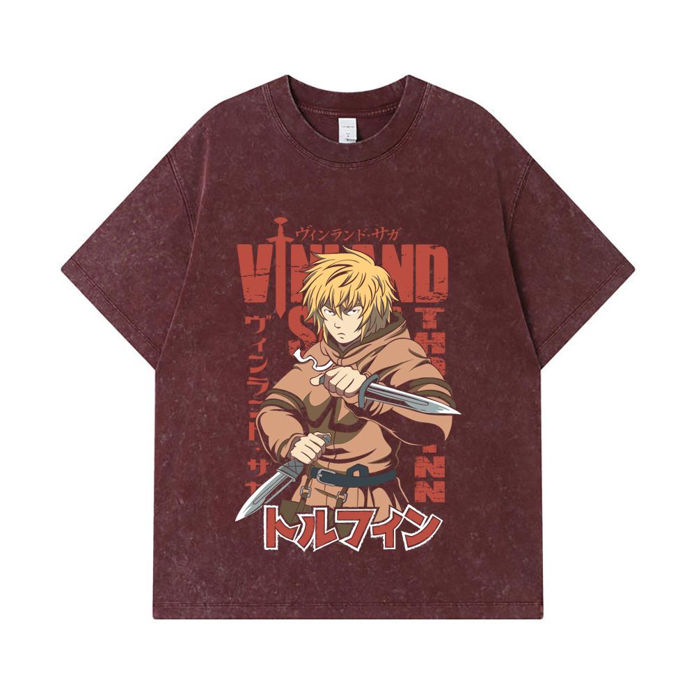 275 GSM Washed T-shirts 100% Cotton Vinland Saga V1 Thorfinn Print Unisex Heavy Cotton T Shirt