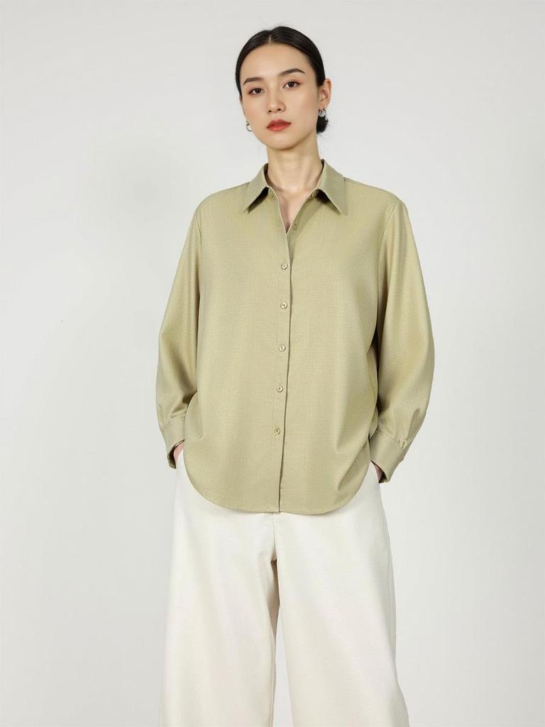 Camicia Autunnale da Donna in Lana Merino - Vestibilità Larga, Stile Retrò Snellente per il Pendolarismo Lavorativo