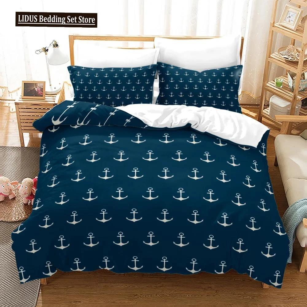 Nautical Bedding Set Ocean Anchor Duvet Cover Sailor Pirate Sea Adventure Bedspread For Kids Boys Navy Blue
