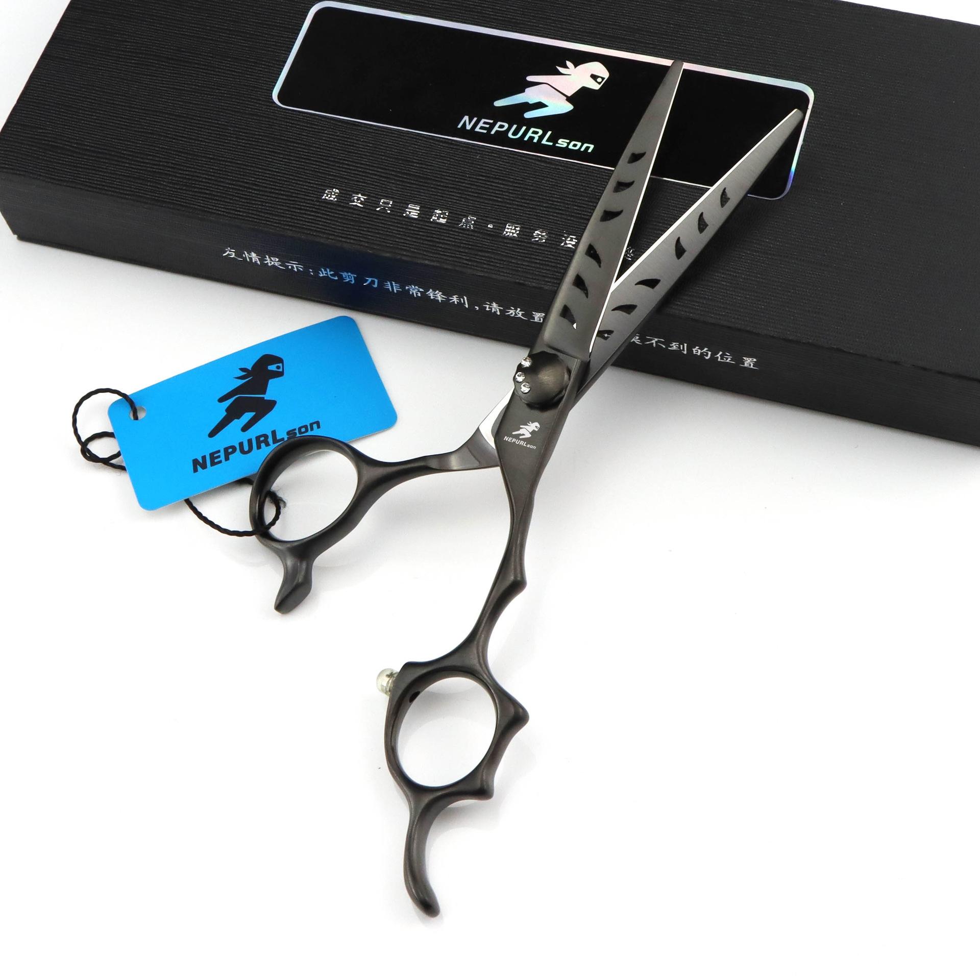 

6.0 Inch Black, Hollow, Hair Scissors, Hair Scissors, Flat Scissors, Tooth Scissors, Thin Scissors flat scissors (send packaging box)