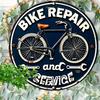 HD Tin Sign Bike Repair and Service Round Metal Wall Art Vintage Bicycle Garage Decor