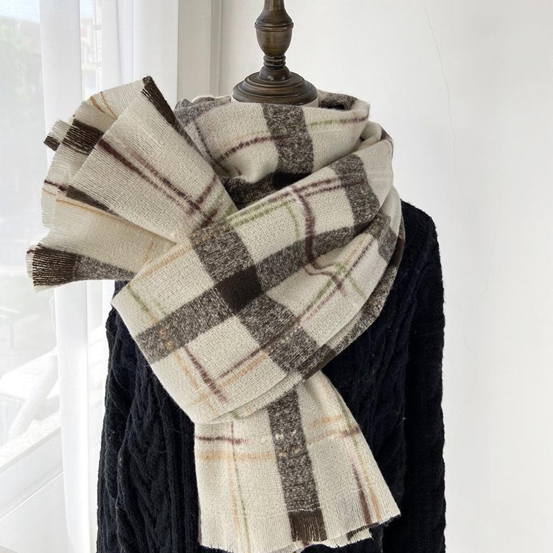 New Plaid Scarf Girls Winter Thickened Warm Shawl Dual-purpose Retro Couple Scarf