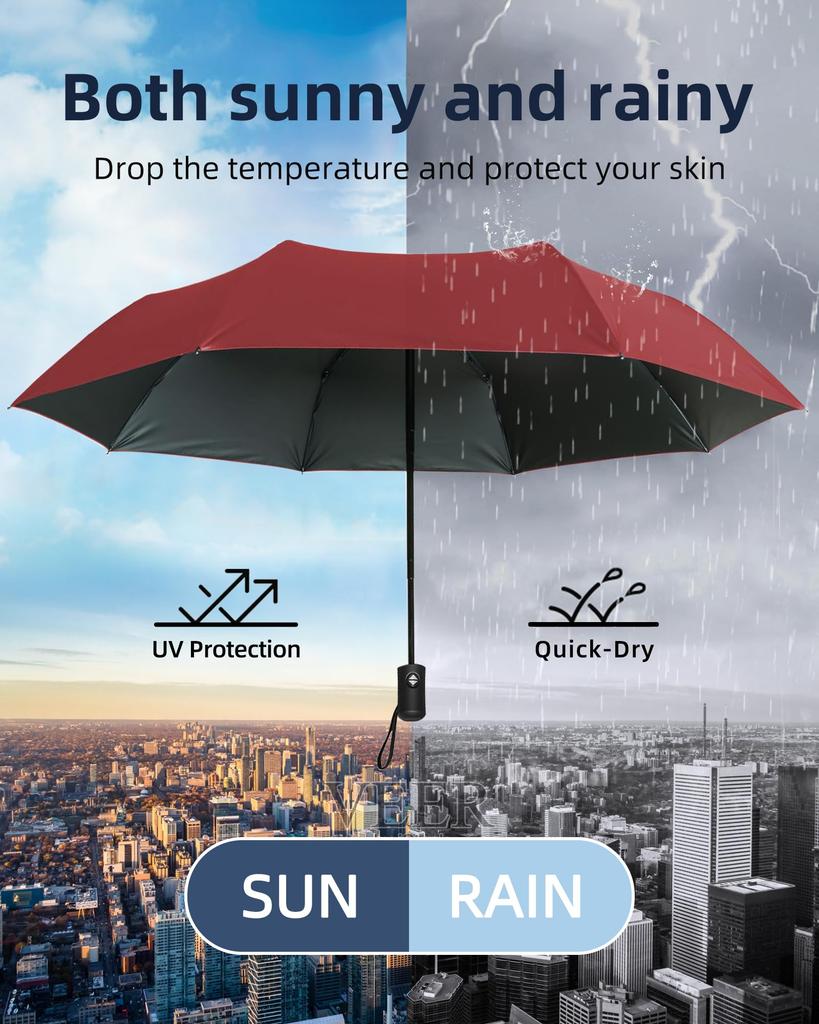 12 Bone Black Glue Fully Automatic Umbrella Thick Durable Three-Fold UV Resistant Folding Design for Protection And Style