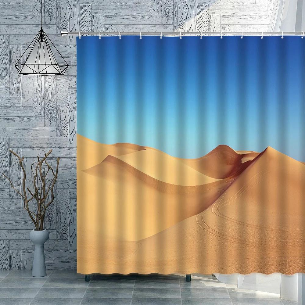 Desert Scenery Shower Curtain Blue Sky White Cloud Ground Fissure Dead Tree Bathroom Decoration Waterproof Cloth Curtains