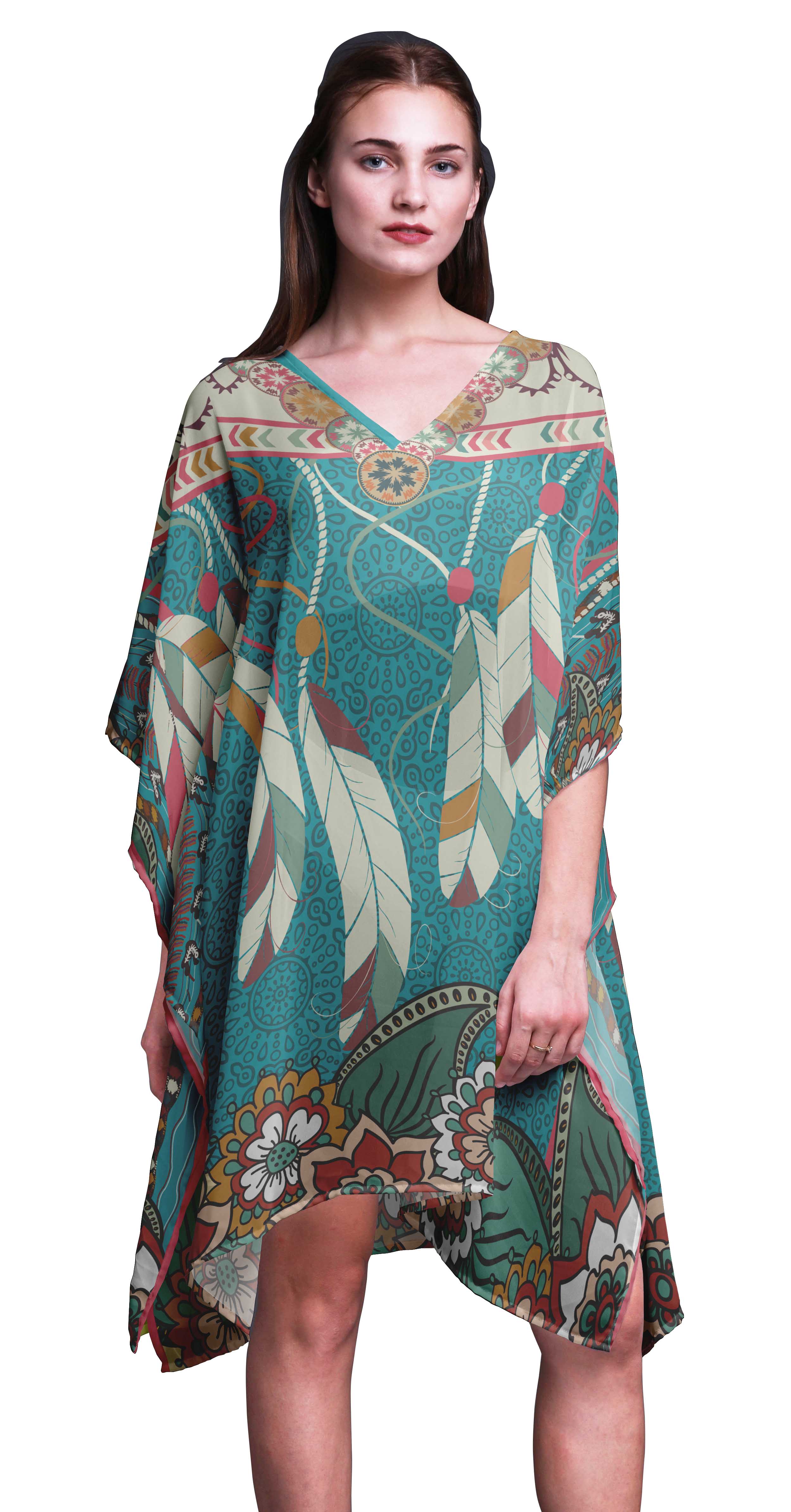 

Phagun Пляжне бікіні-кафтан Cover up Жіноча сукня міді Короткий кафтан-4X-5X XL-3X чирок зелений колір