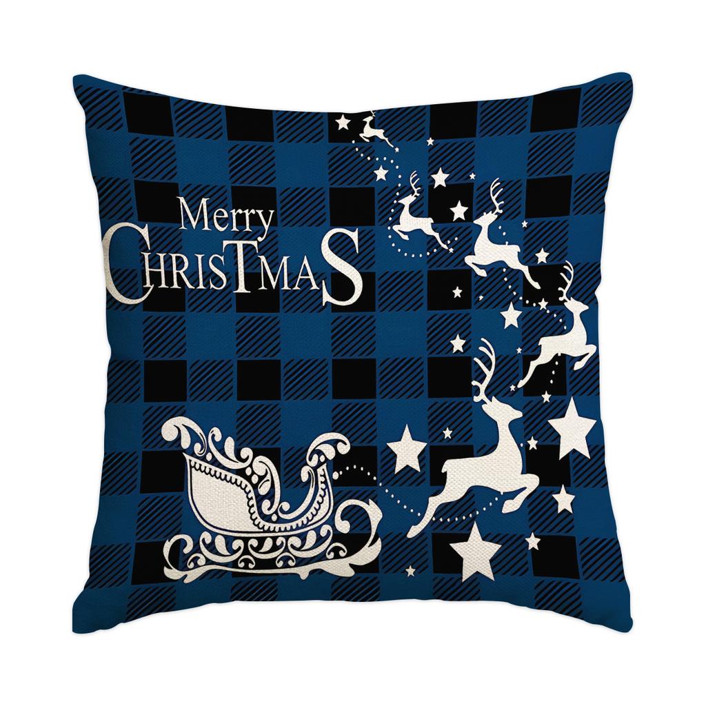 1 \ 4pcs blue Christmas pillow cover, single-sided printed cushion cover, suitable for living room sofas (without pillow core)
