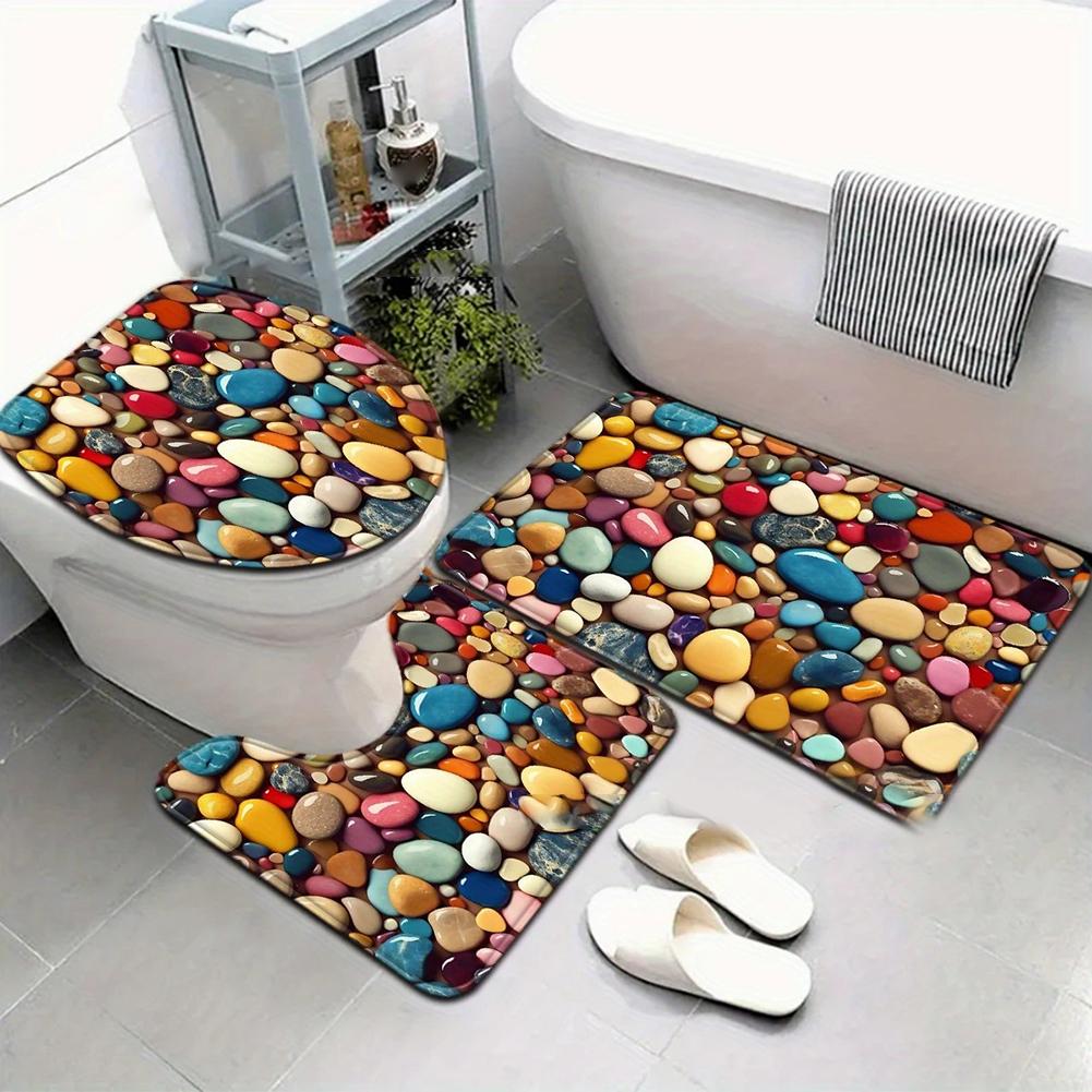 

3 Piece Stone Style Bath Mat Set Designed for Bathroom Floor Safety with Non Slip Base and Efficient Water Absorption 40x45