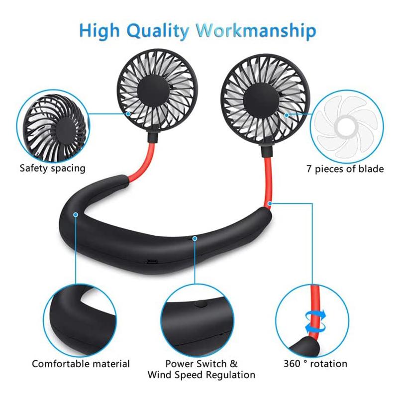 High Quality Headphone Design Hand Free Traveling Outdoor Portable Usb Rechargeable Led Neck Fan Mini Handheld Fan