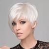 European and American Style Women’s Short Straight White Wig with Side-Parted Long Bangs Unique Fashion Full Wig