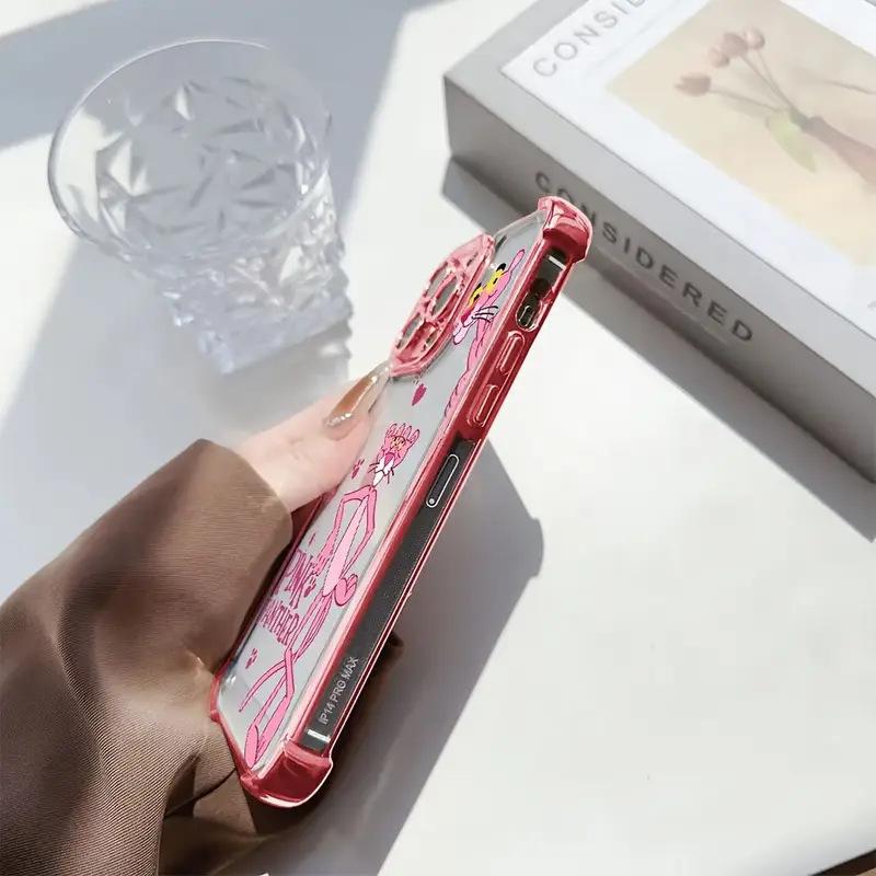 Classic Cartoon Sweet Cool Girl Pink Panther Transparent Mobile Phone Case iPhone16Promax Four-corner Airbag Anti-drop Case