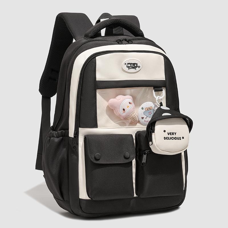 

Студенческий рюкзак контрастного цвета, большой вместимости, школьный рюкзак, женский рюкзак чёрный