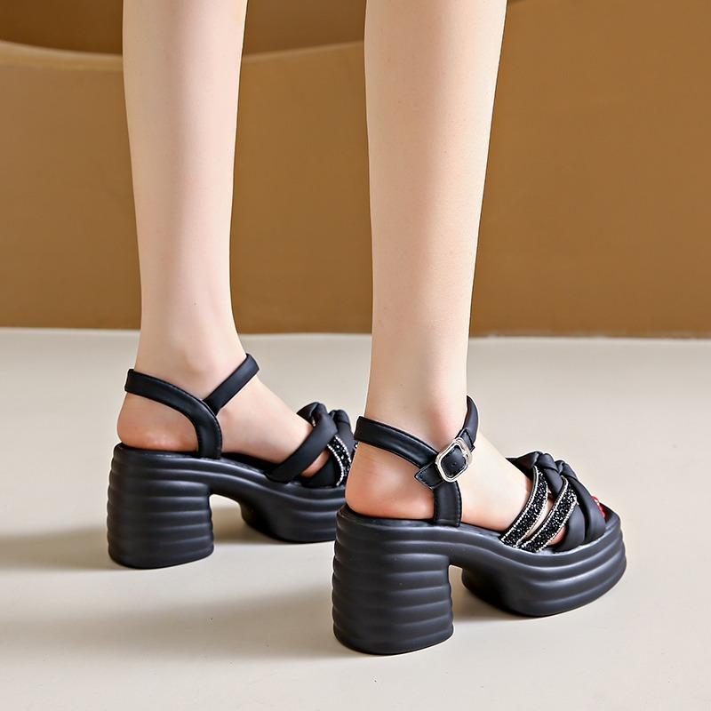 Móda 9CM Rybí ústa Dámské vysoké podpatky Prodyšná síťovina Blokové vysoké podpatky Sandály Dámské Letní Robustní platforma Boty Kancelář Model