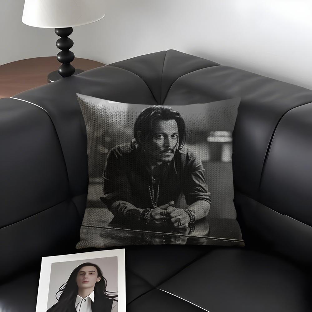 JJohnny DeppP Logo Cushion Cover Natural Linen Organic Fabric DoubleSided Printing Sofa Home Decor Gift Pillow Case