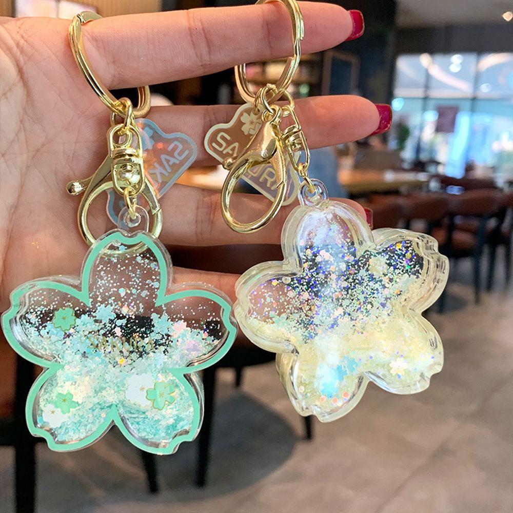 Sakura Keychain Quicksand Into Oil Keyring Liquid Floating Key Ring Cherry Blossom Key Chain