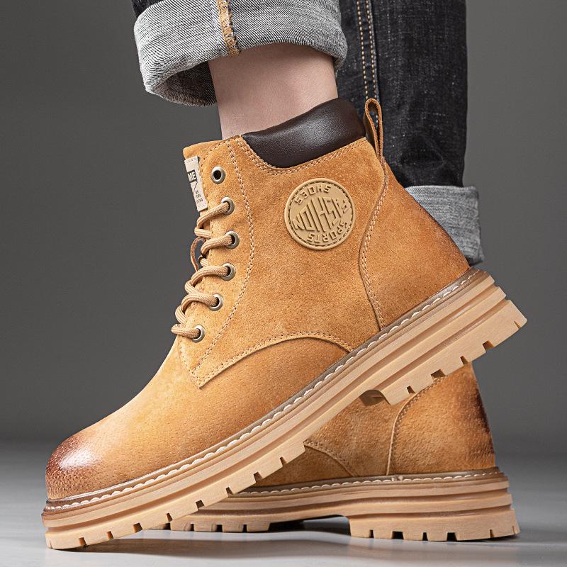 Martin boots men's new trendy leather boots couple boots men's and women's outdoor tooling rhubarb boots velvet cotton shoes