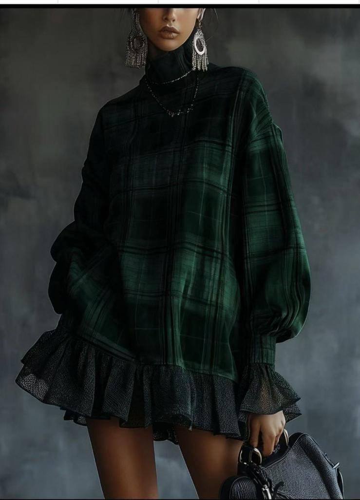 2026 European and American Temperament Suit Women's Spring Plaid Design Lotus Leaf Edge Short Skirt Dress