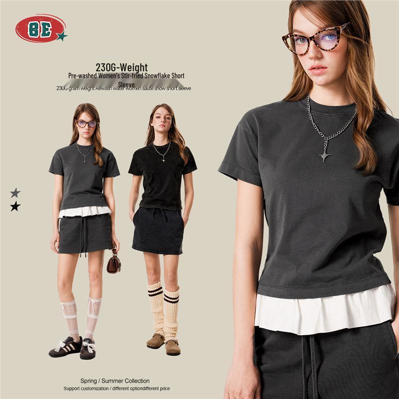 

BE Women s Double Yarn Solid Color Snowflake T-Shirt - 2025 Summer Collection L темно-сірий