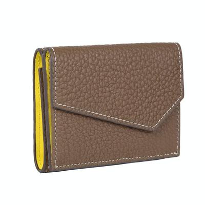 Gift Wrapping Genuine Calf Leather Mini Lucky Color Spring Wallet [World Closet] Women's Tri-Fold Wallet, (Mocha Brown),