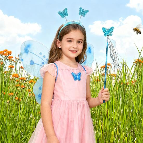 Yousheng 1 Set Girls Butterfly Wings Kids Foldable Butterfly Fairy Wings Hairband And Wand Fairy Costume Props for Halloween Parties Cosplay Photo