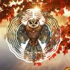 Owl Mandala Wind Spinner – 3D Metal Garden Art Decor, Handcrafted Owl Design with Vibrant Feathers, Battery-Free Spinning Outdoor Ornament for Patio