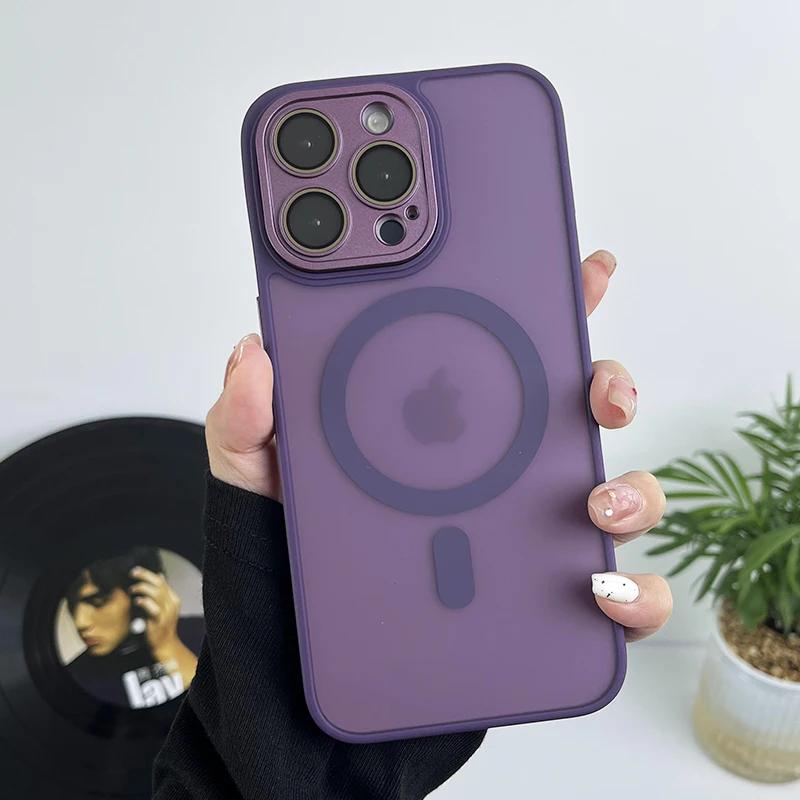 Matte Magnetic Clear Ultra Thin Slim Phone Case for iPhone 17 16 15 14 13 Pro Max Wireless Charging Magsafe Cover with Lens Film