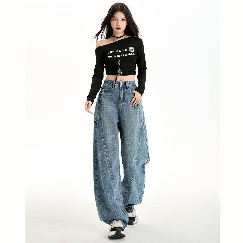 New American Retro Wide-Leg Casual Pants with Pocket Design