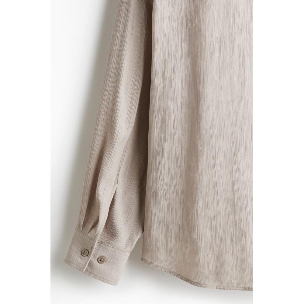 H M Regular Fit Crinkle sHirt Grey