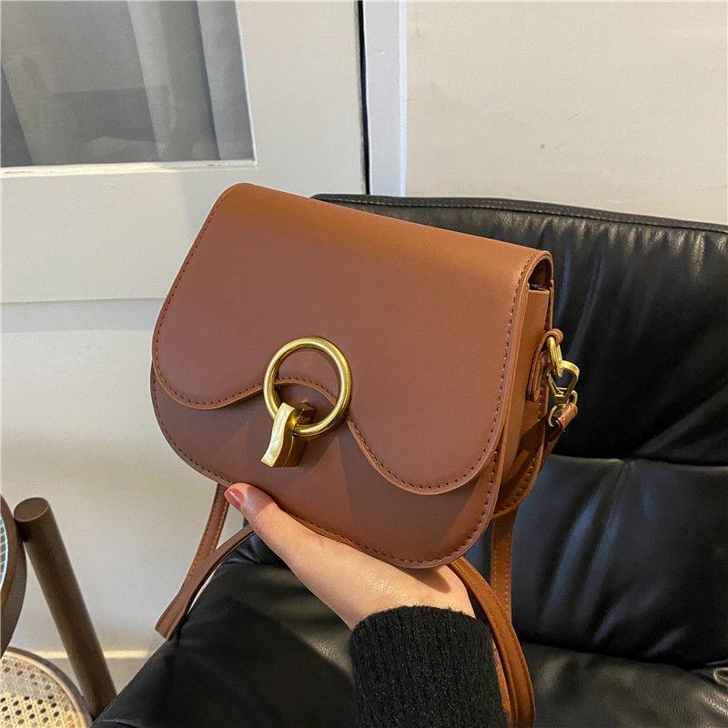 New Flap Crossbody Bags For Women Fashion Lock Design Shoulder Bag Solid Color Pu Leather Ladies Saddle Handbags Cross Body