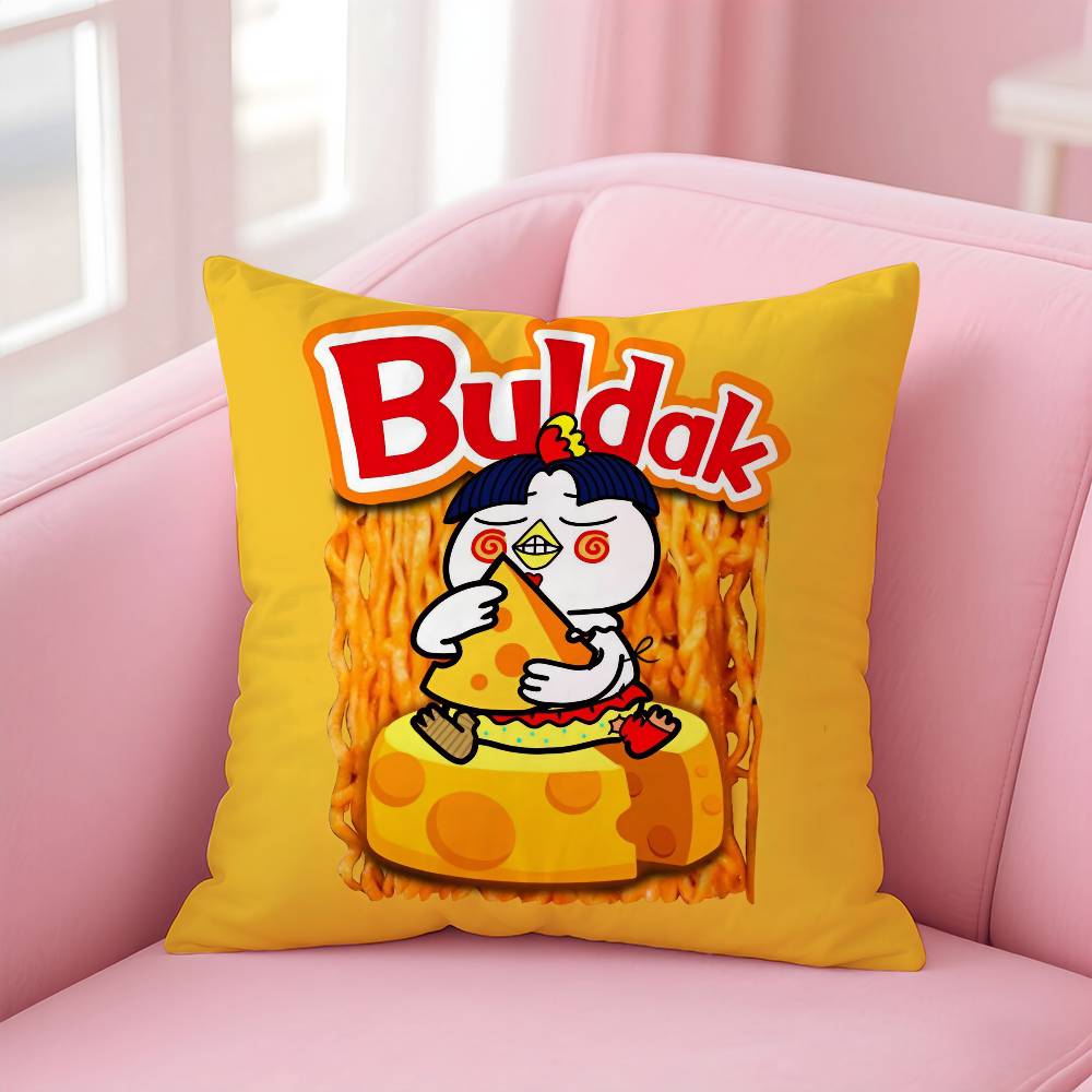 Kwaii Anime B-Buldak Ramesn Pillow Case Anti-Dustmite Pillowcase Invisible Zipper Silky Short Plush Sofa Cushion Cover