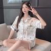 Fashion Design, Full Of Stars, Summer Short-Sleeved Ice Silk Pajamas, Women'S Loungewear, Two-Piece Set Can Be Worn Outside