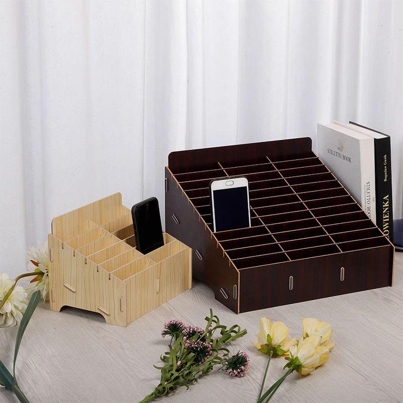 Classroom & Meeting Room Multi-Compartment Wooden Phone Storage Shelf