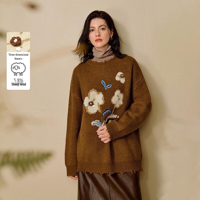 

Женский вязаный свитер INMAN с вышивкой и жаккардовым узором XL