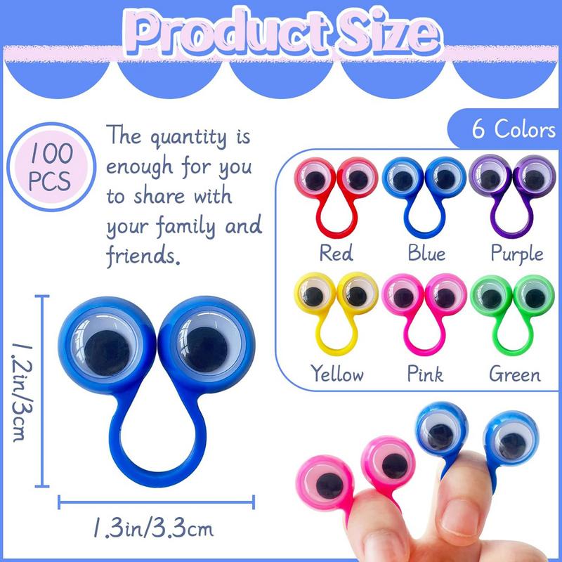 50pcs Finger Puppets Plastic Rings with Wiggle Eyes Kids Toys Baby Party Favors Practical Jokes Games Funny Children Gifts