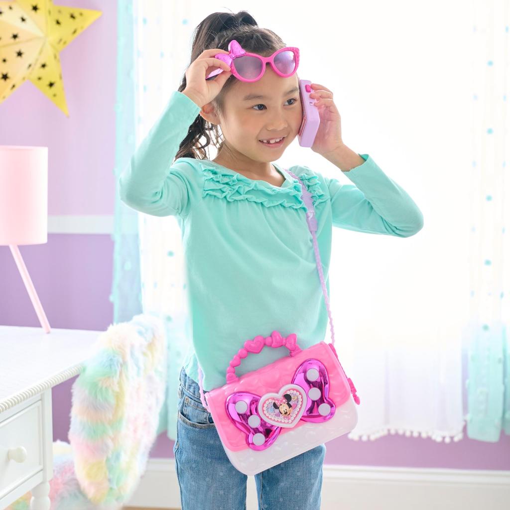 Just Play Disney Junior Minnie Mouse Bow Fabulous Bag Set, Dress Up Pretend Play Toy Purse, 7 Piece Set, Ages 3 and Up