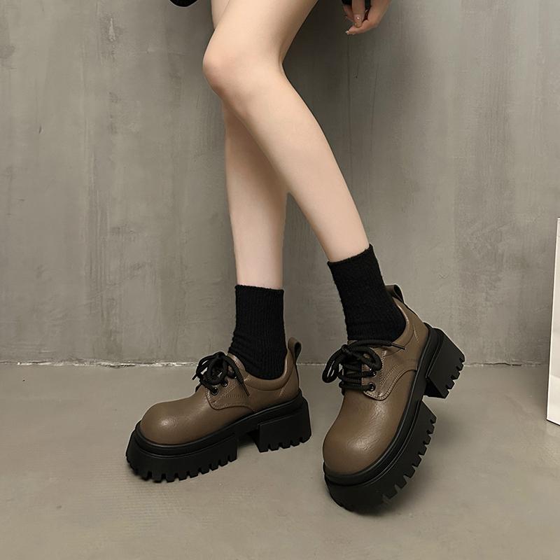 

мода 2024 Весна и осень мода новые женские удобные нескользящие туфли с круглым носком на высоком каблуке со шнуровкой на низком каблуке 40 коричневый